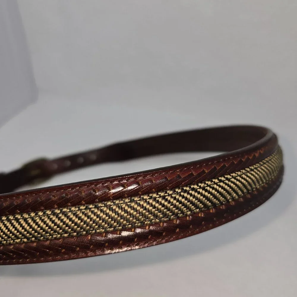 Brighton Belt P2707 Mens 36 Brown Leather Woven Inlay Brass Buckle